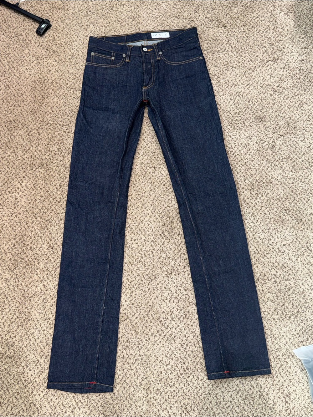 GUSTIN Men’s Raw Selvedge Denim Dark Indigo Button Fly Jeans | Sz 29